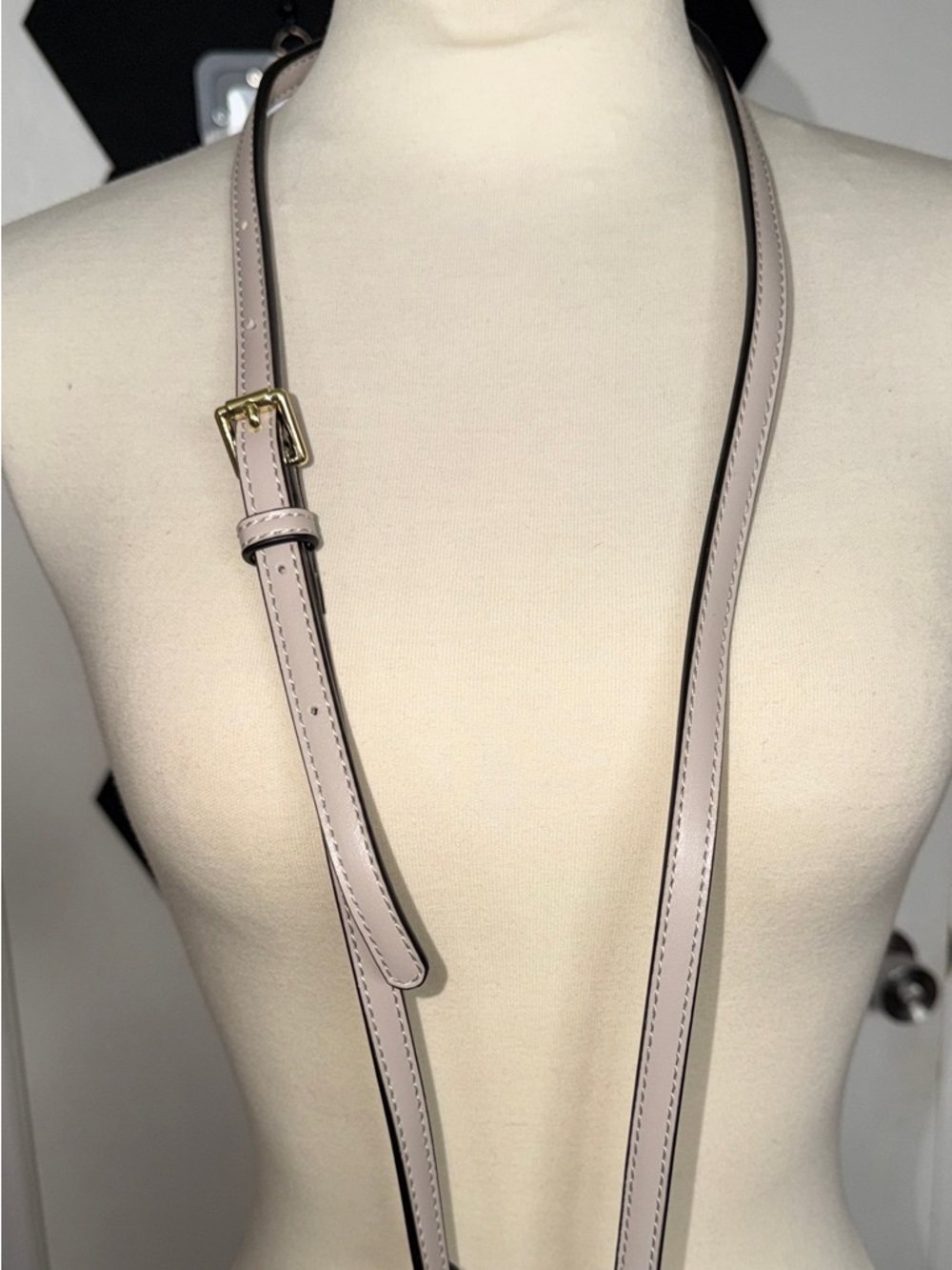 Adjustable beige  Crossbody Strap with Gold-Tone Buckle